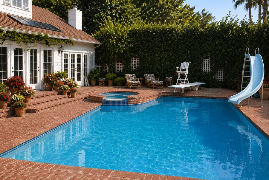 Residential pool with spa and slide